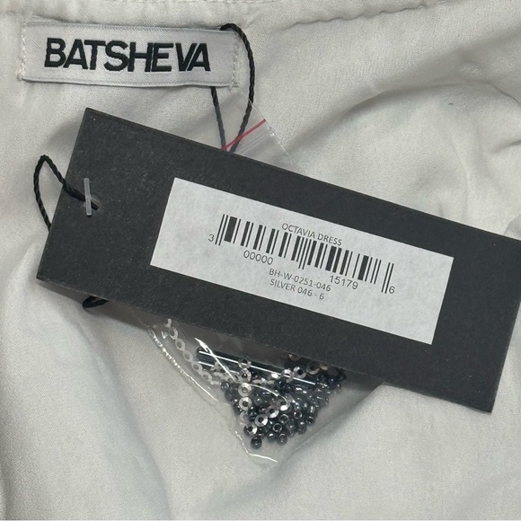 Batsheva NEW Octavia Cocktail Party Formal Midi Dress in Silver Sequin Size 6 - Picture 12 of 13